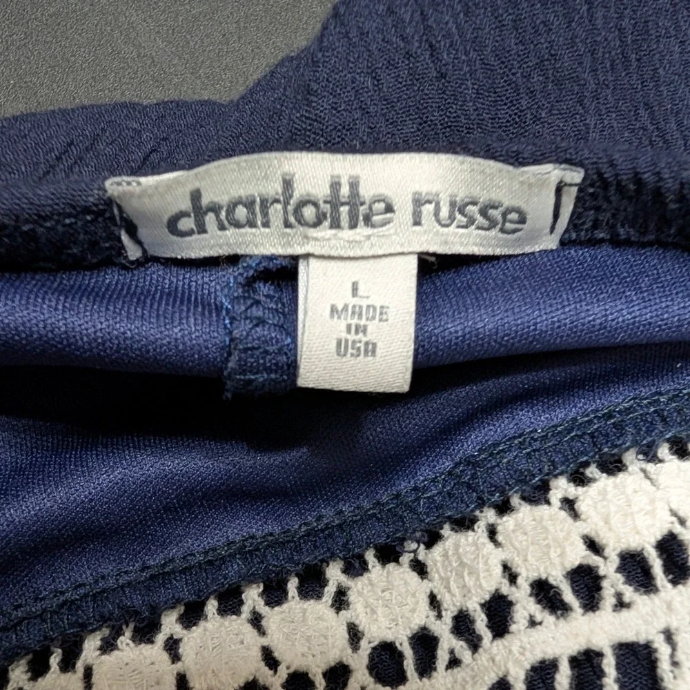 Charlotte Russe Navy Blue Crochet Lace Yoke Mini Dress Sleeveless Boho Shift‎ L